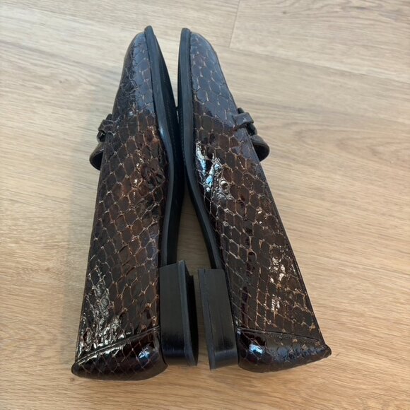 ** Stuart Weitzman Leather Heeled Loafers Brown Black Snake 6.5 - Picture 6 of 9